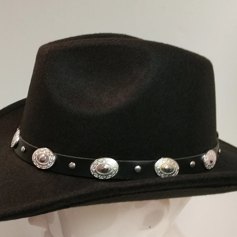 Unisex Black Western Cowboy Hat  Silver-tone Conch Faux Leather Strap - Picture 9 of 17